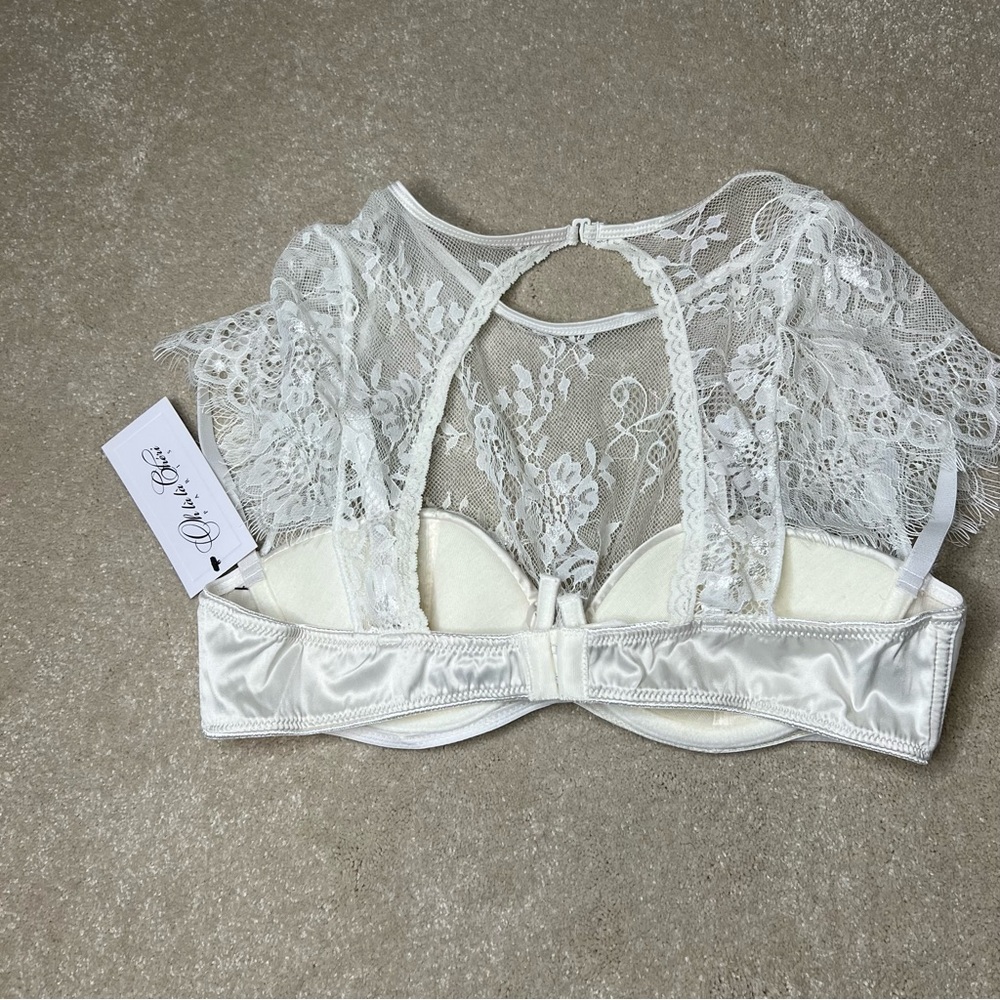 Oh La La Cherie Lingerie bra top eyelash lace white padded cropped‎ sexy L - Picture 6 of 11